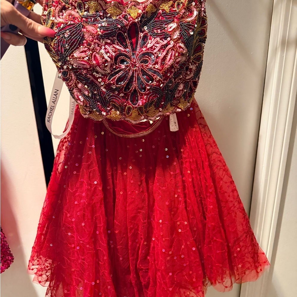 Elegant Red Embroidered two piece Dress - Picture 2 of 8